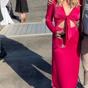 Satin pink wayf midi dress